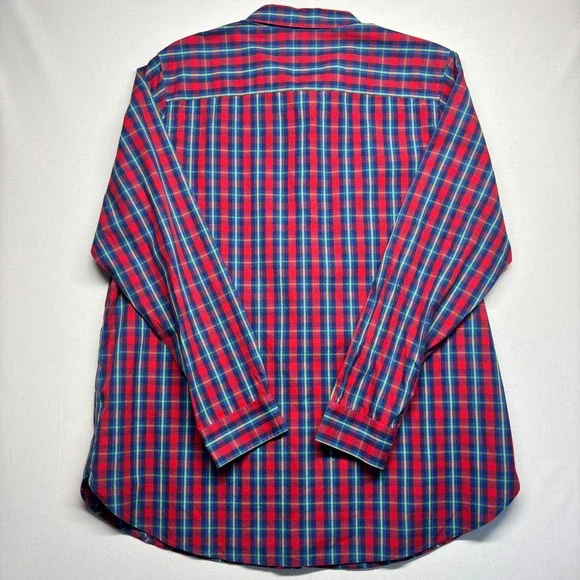 LL Bean Mens XL Red Blue Plaid Wrinkle Free Cotton Button Down Shirt 503451 - Picture 8 of 8